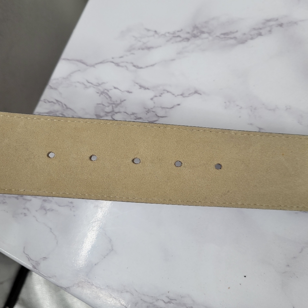 Vintage 80s Faux Lizard Embossed Blue Belt with Oversized Gold Buckle - Picture 9 of 11